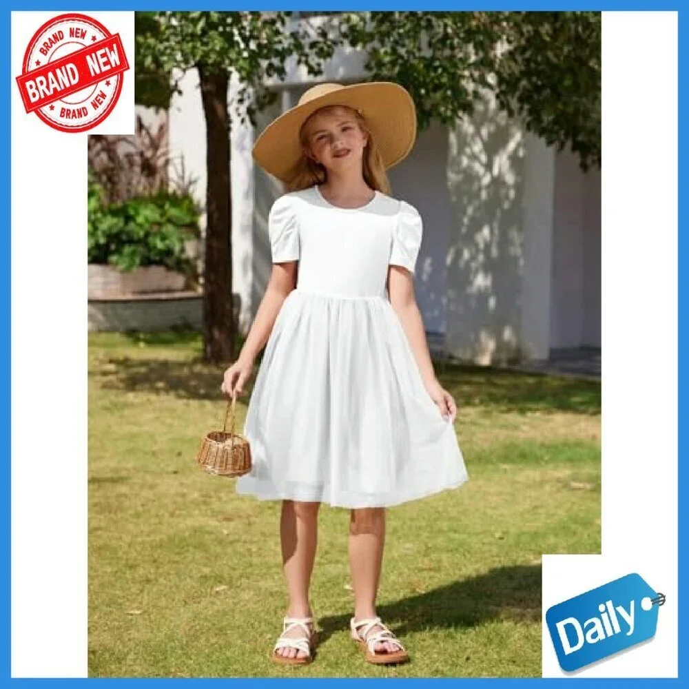 Toddler Girls Tutu Dress Puff Sleeve Tulle Party Formal Birthday